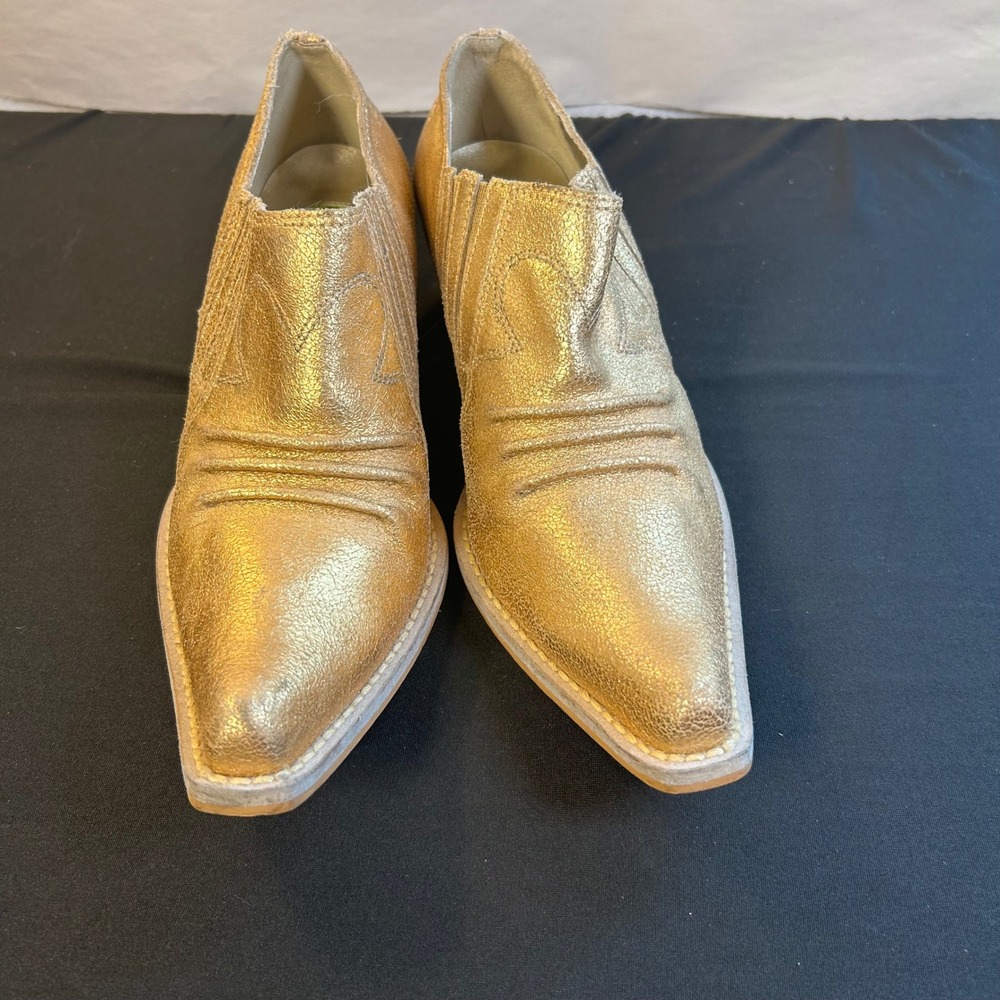 Penny loves Kenny Horse N Buggy Gold Metallic Leather Western Ankle Boots 8.5M - Picture 2 of 8